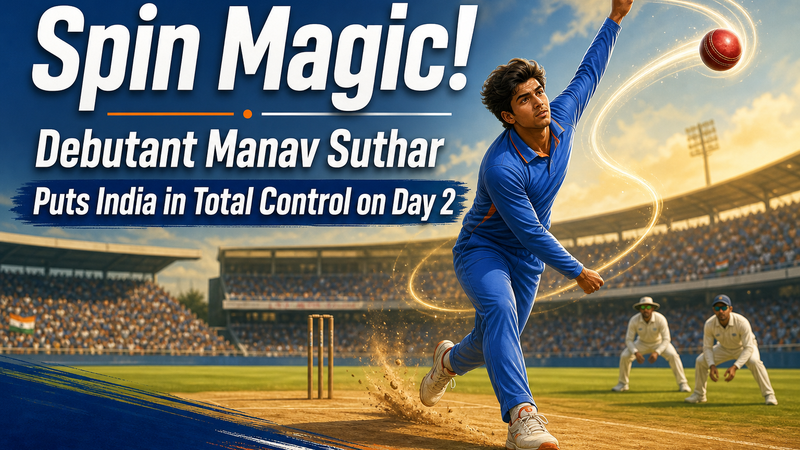 Illustration: debutant spin bowler helps India take control on Day 2